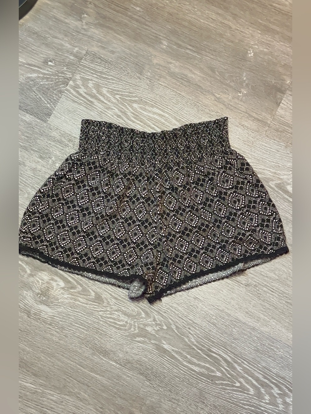 No Boundaries Black & White Smocked High-Waist Printed Shorts